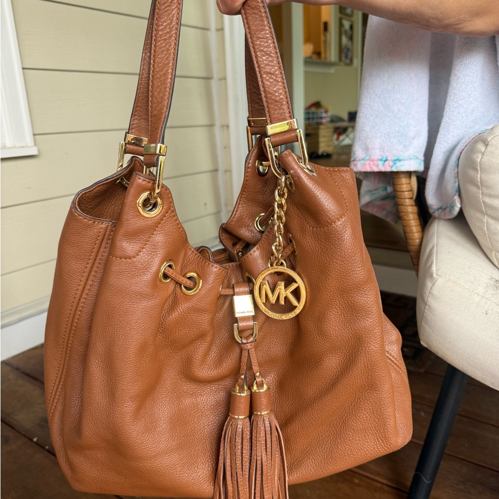 Michael Kors Tan Leather Shoulder Bag with Gold Accents
